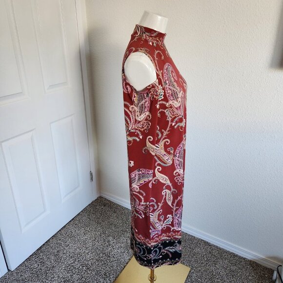 JM collection Midi Dress Size XS Red Mock Neck Cold Shoulder Paisley Stretch NWT - Picture 4 of 5